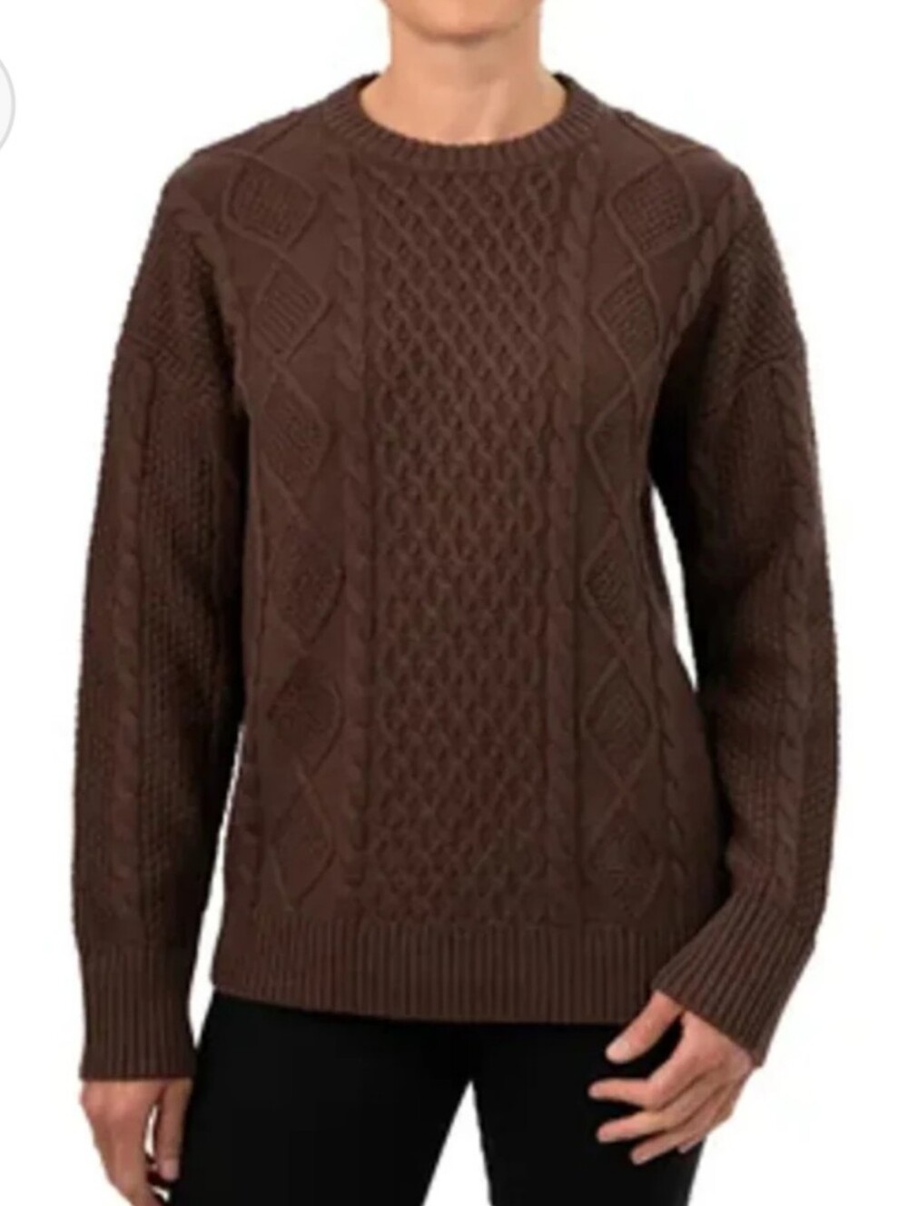 Kersh Brown Cable Knit Crewneck Sweater Womens Size Medium Wool Cotton NWT